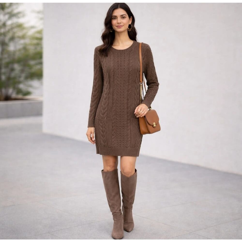 Jeanne Pierre Sweater Dress Womens 1X Cable Knit Chunky